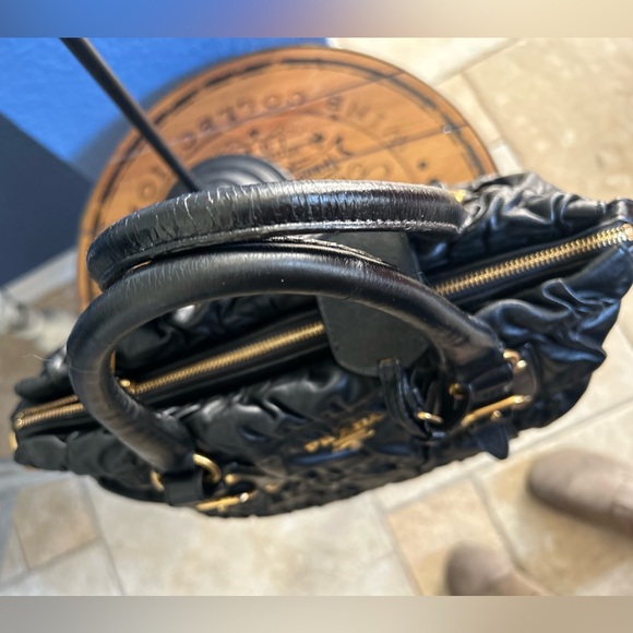 PRADA Ruched Gaufre Leather Top Handle Bag Crossbody Handbag Buttery Soft - Picture 16 of 17